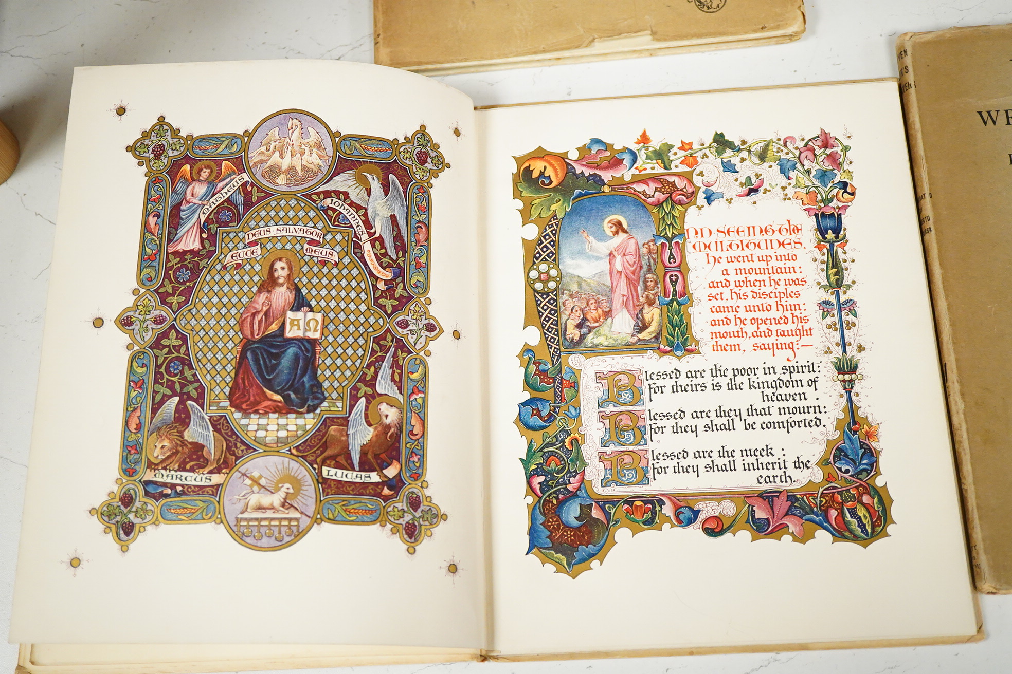 Tennyson, Alfred - Morte D'Arthur. 'as designed, written out and illuminated by Alberto Sangorski', printed in gold and colours by the Graphic Engineering Company; i.e. title, 22 leaves and colophon; original red printed